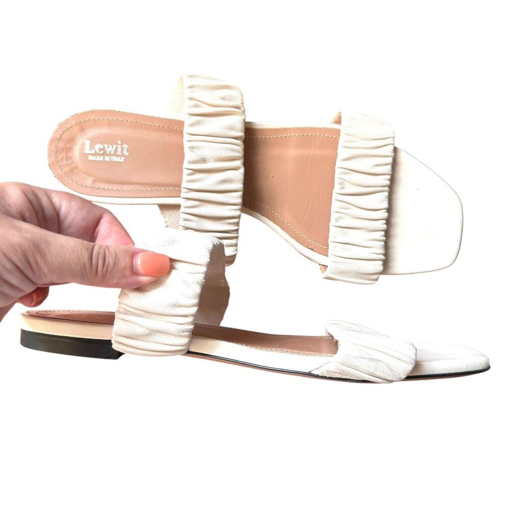 LEWIT Italian Leather Ruched Sandal‎ Cream Sz 40